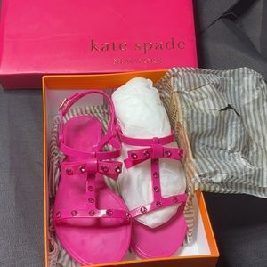 Kate Spade pink flat jelly sandals with bow and jewel embellishments size 7